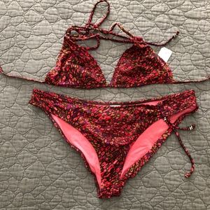 Red Printed two piece Swim suit (bikini)